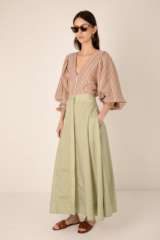 Fleur Stripe Skirt - Green Stripe