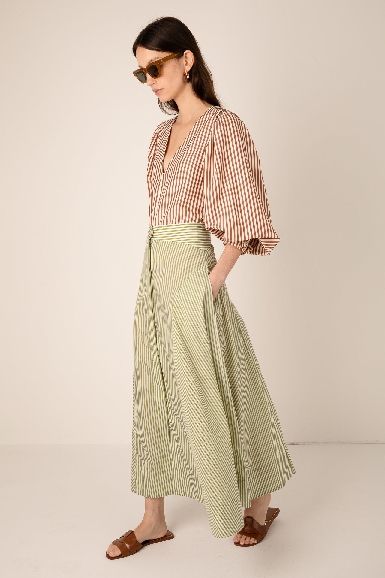 Fleur Stripe Skirt - Green Stripe