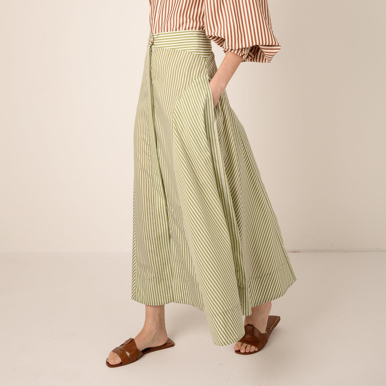 Fleur Stripe Skirt - Green Stripe