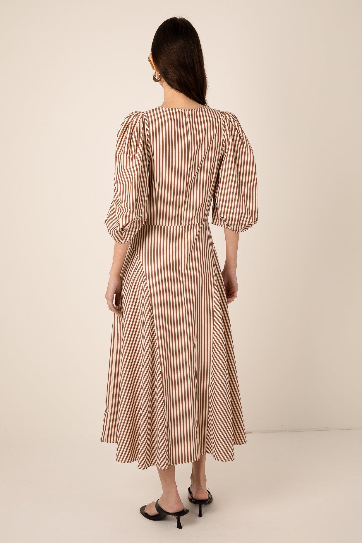 Mila Brown Stripe Dress - Brown/Cream