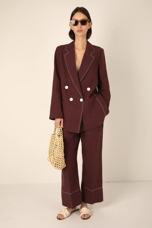 Nina Linen Tailored Trouser - Brown