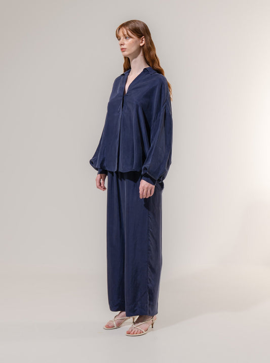 Curved Hem Blouse - Navy