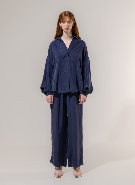 Curved Hem Blouse - Navy