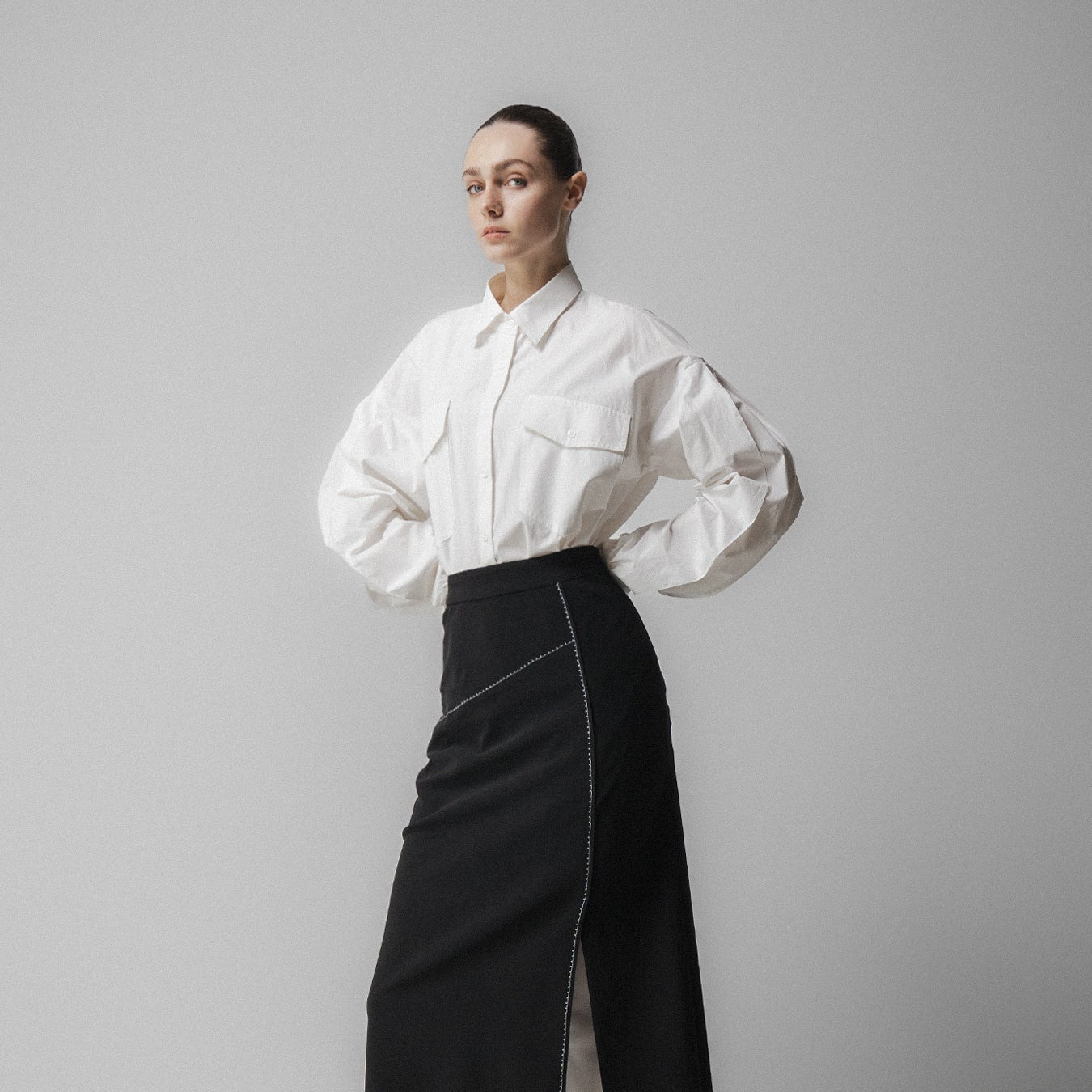 Back Gathered Shirt - White