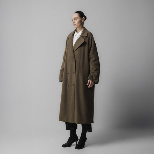 Relax Fit Double Wool Coat - Khaki