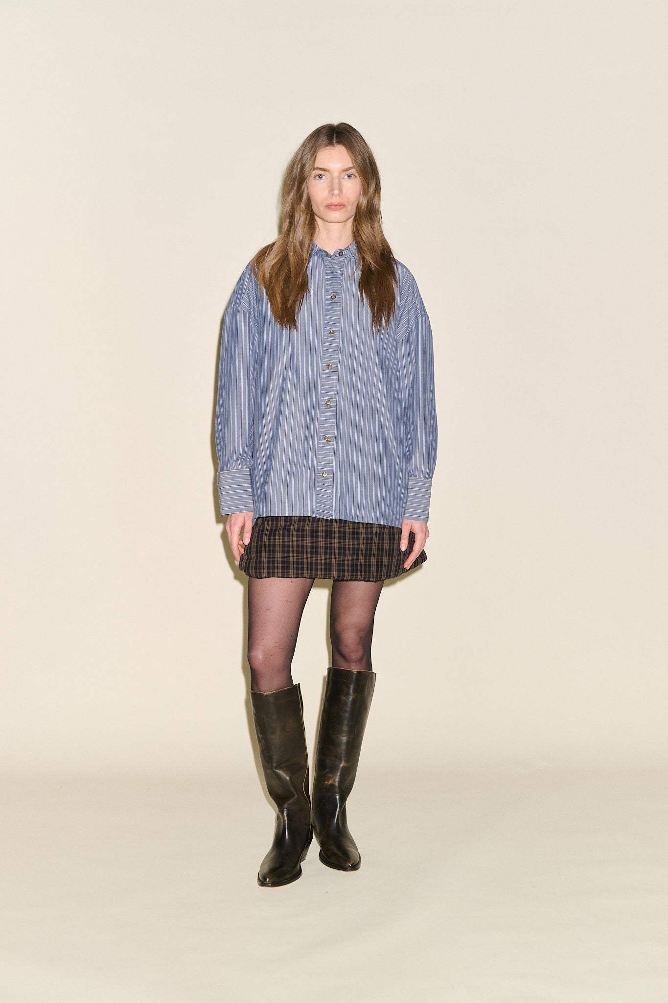 SAMDI Bronx Stripe And Sequin Shirt - Navy Blue
