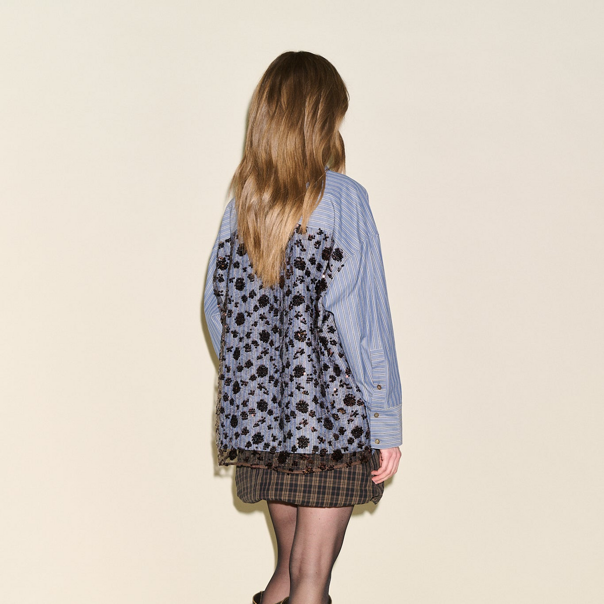 SAMDI Bronx Stripe And Sequin Shirt - Navy Blue