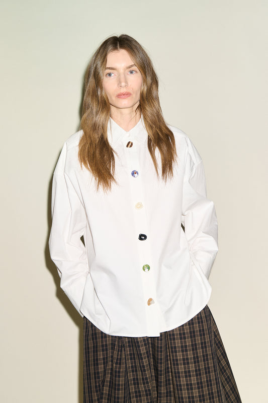 Bex Shirt With Mix Buttons - White