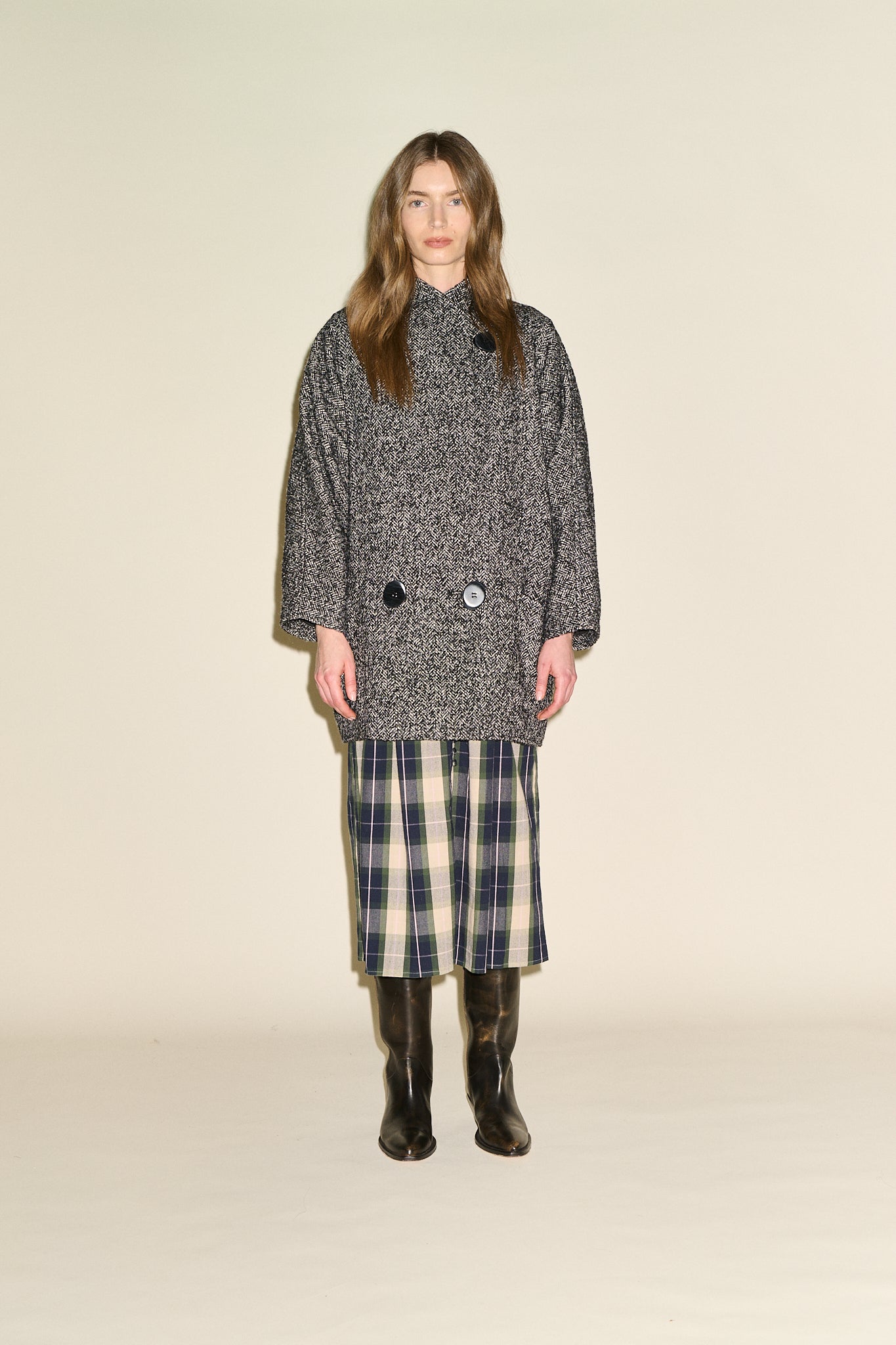 Camille Herringbone Coat - Black
