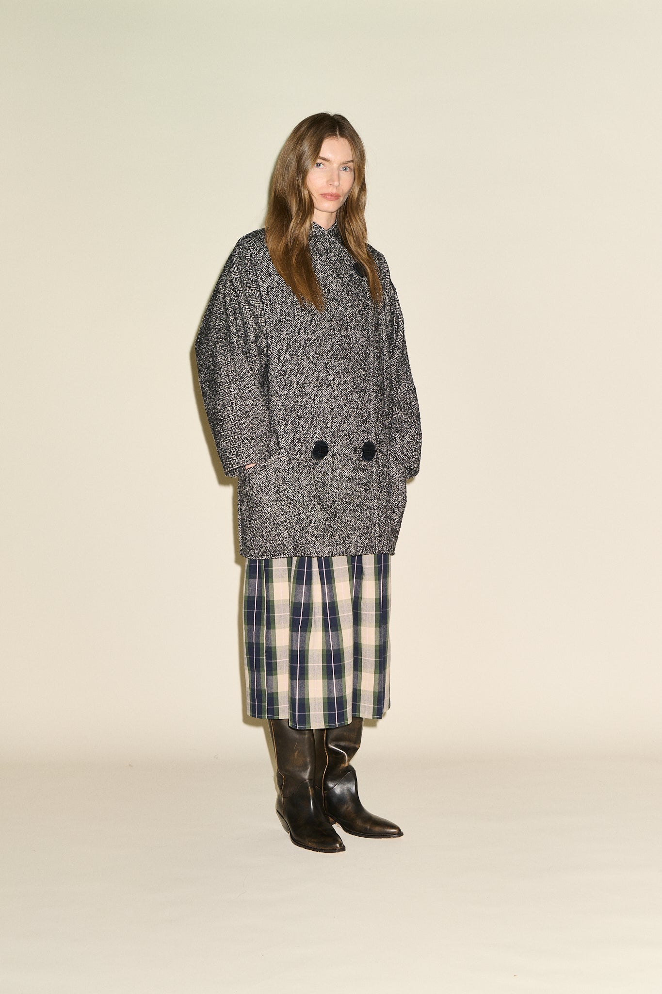 Camille Herringbone Coat - Black