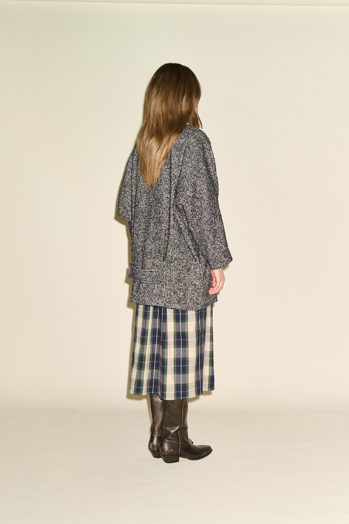 Camille Herringbone Coat - Black