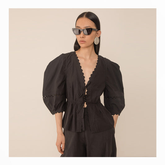 Carlotta Pleat Sleeve Top - Black