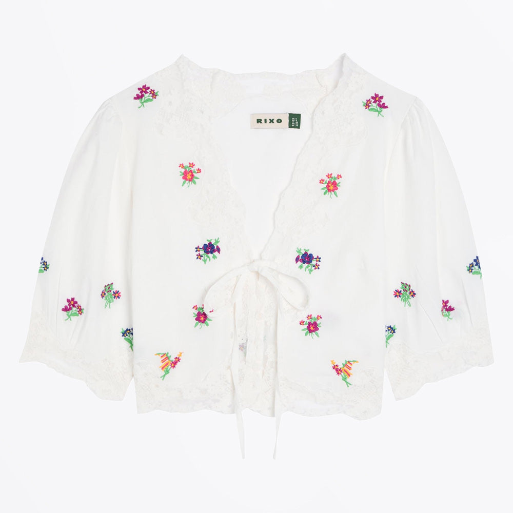 Rixo Ursula Top - Bud Embroidery Ivory