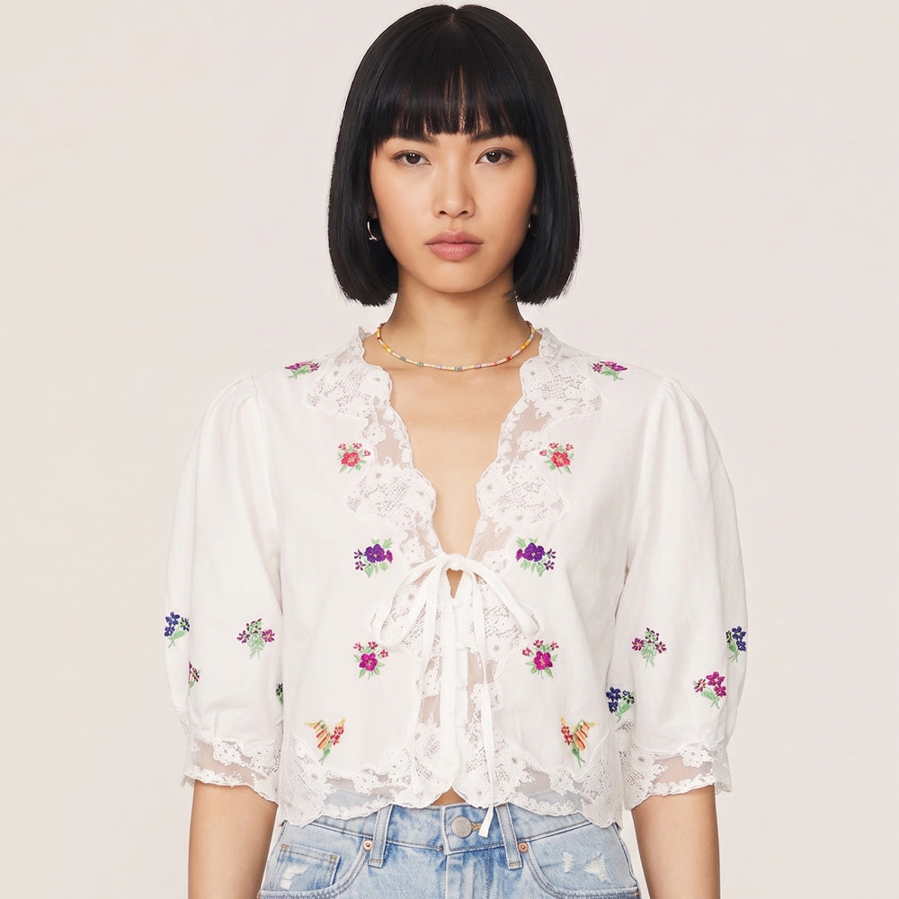 Ursula Top - Bud Embroidery Ivory