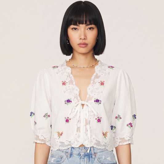 Ursula Top - Bud Embroidery Ivory