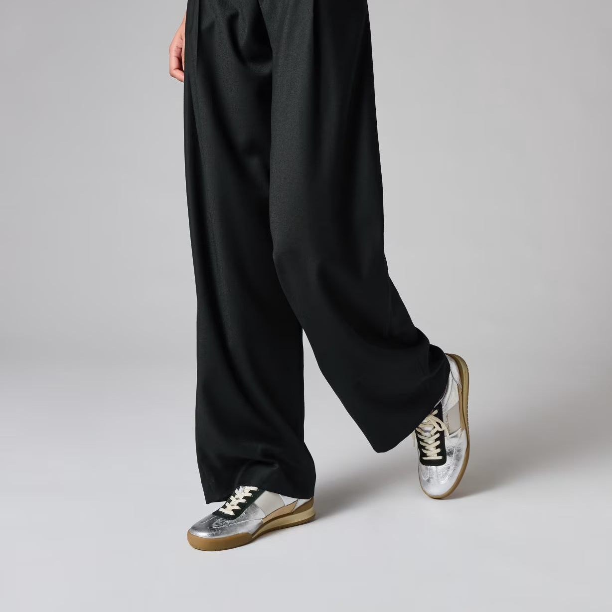 Leather Silver 'Dover' Retro Gum Trainers - Silver