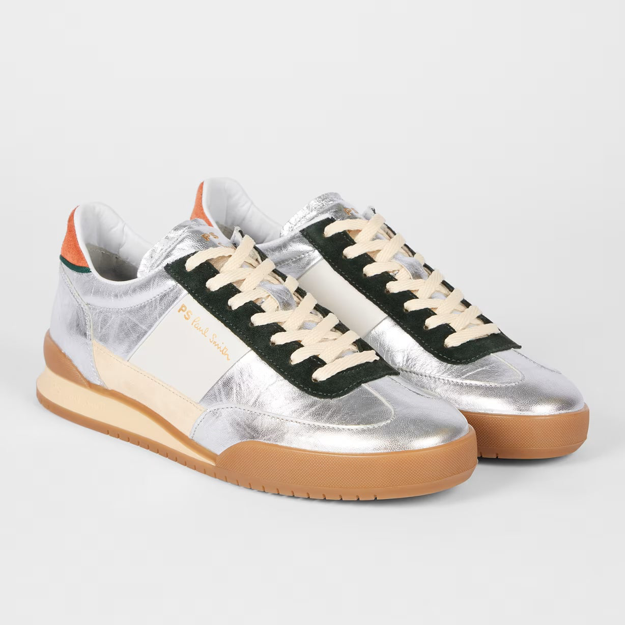 Leather Silver 'Dover' Retro Gum Trainers - Silver