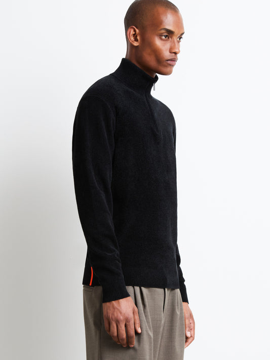 Velvet Half Zip Knit - Black