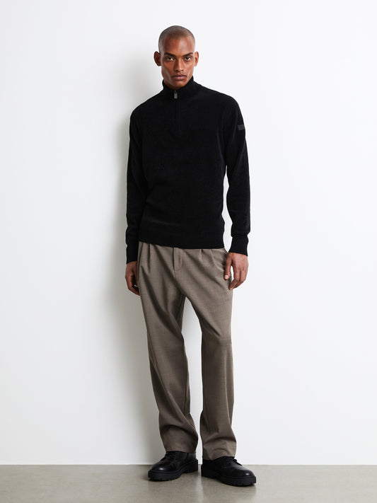 Velvet Half Zip Knit - Black