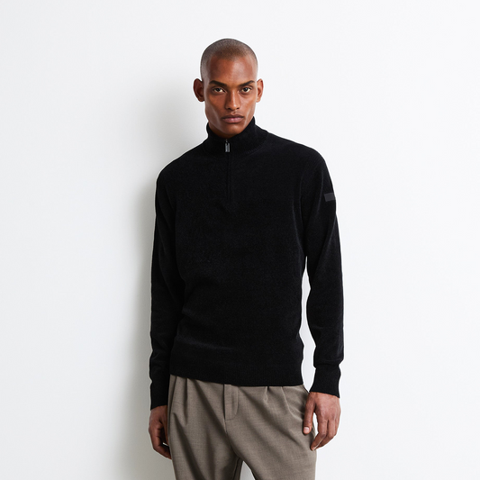Velvet Half Zip Knit - Black