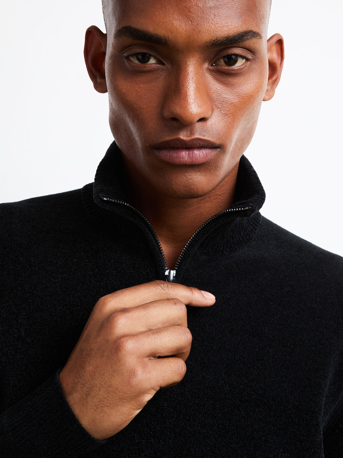 Velvet Half Zip Knit - Black