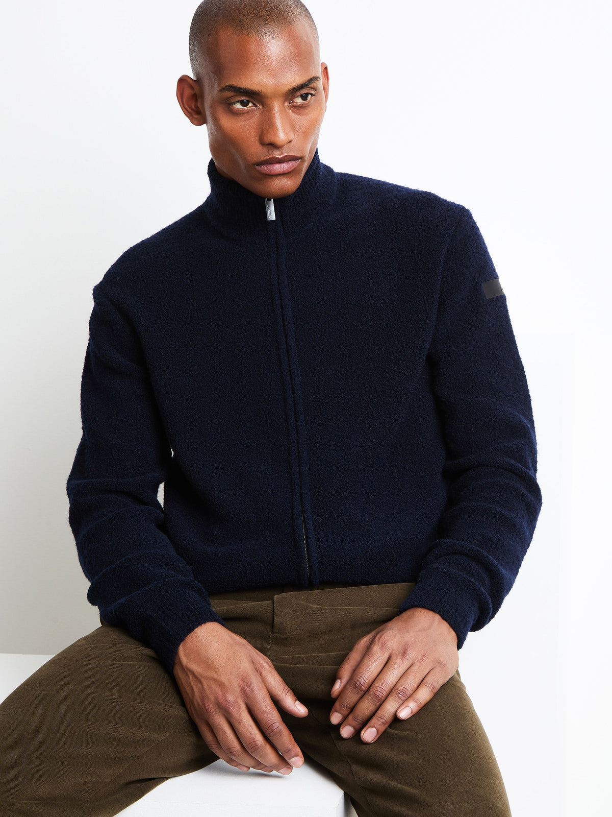 Boucle Full Zip Knit - Blue Black