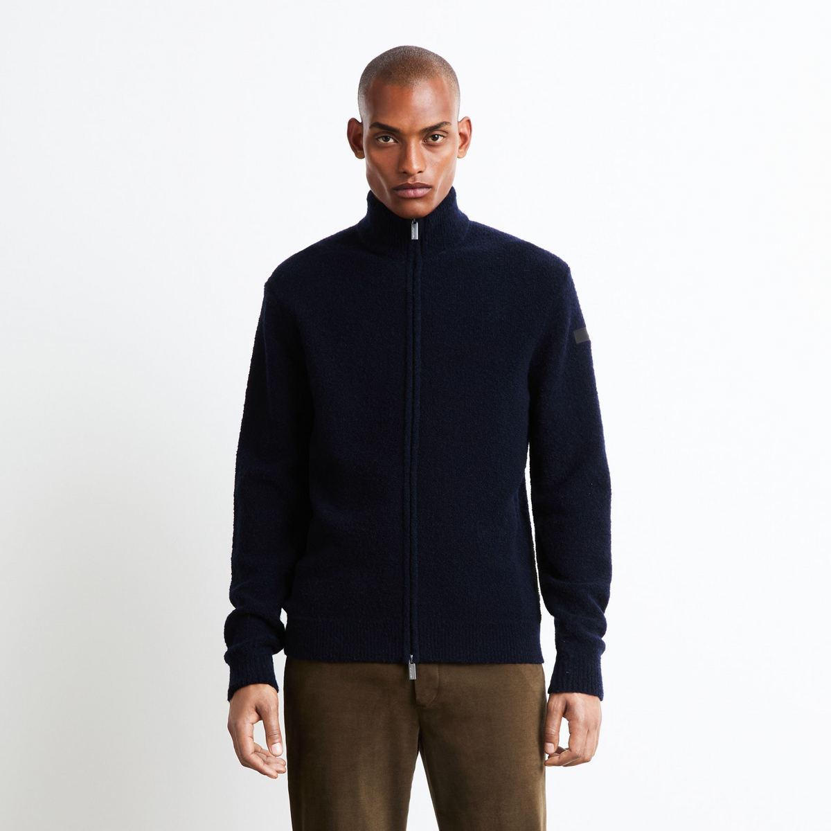 Boucle Full Zip Knit - Blue Black