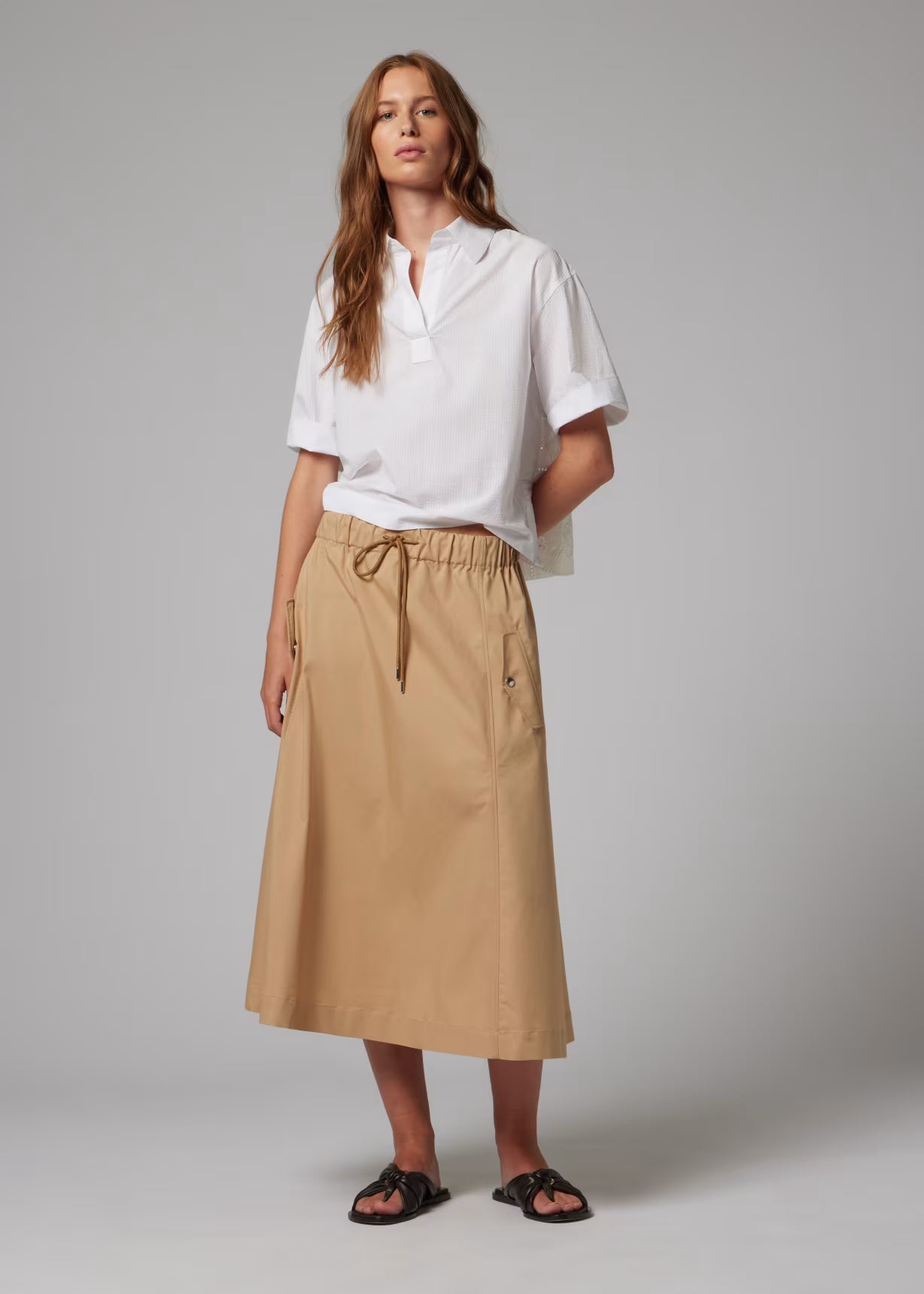 Drawstring Waist Skirt - Brown
