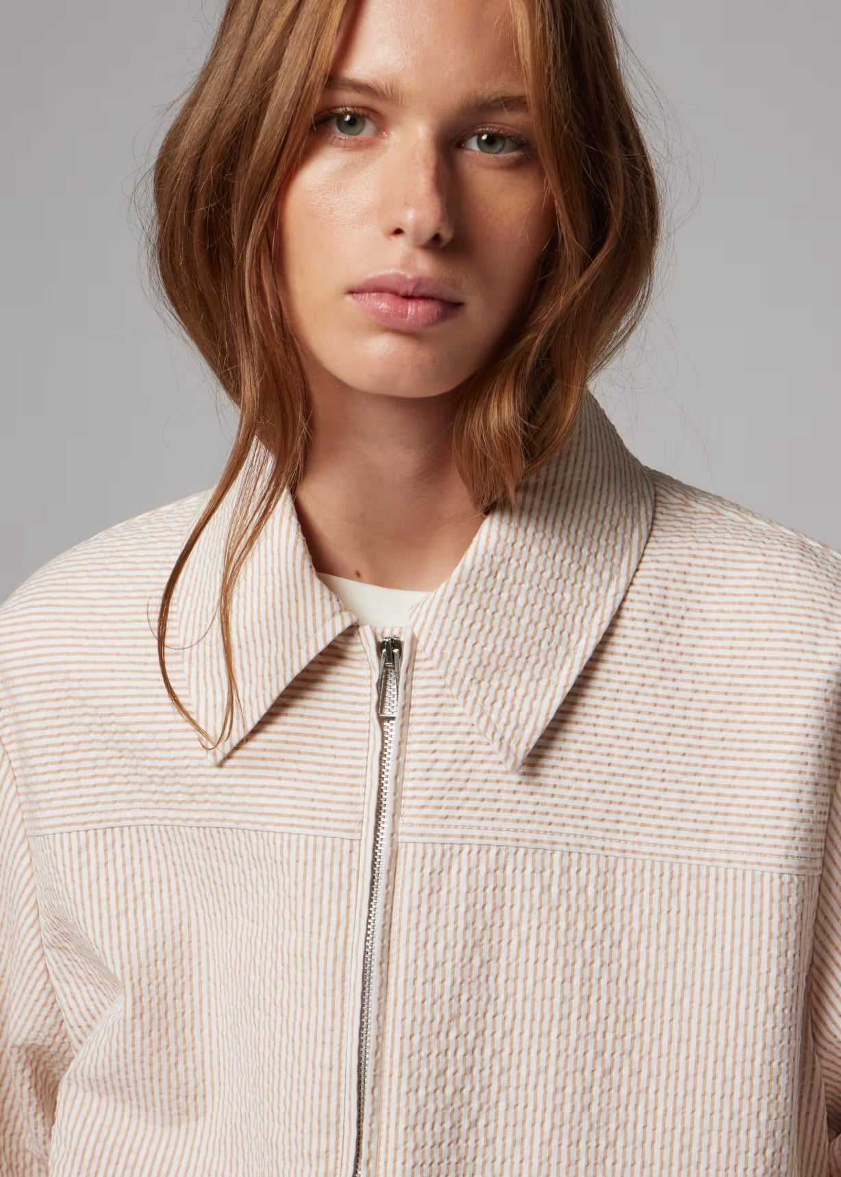 Seersucker Stripe Jacket - White/Pink