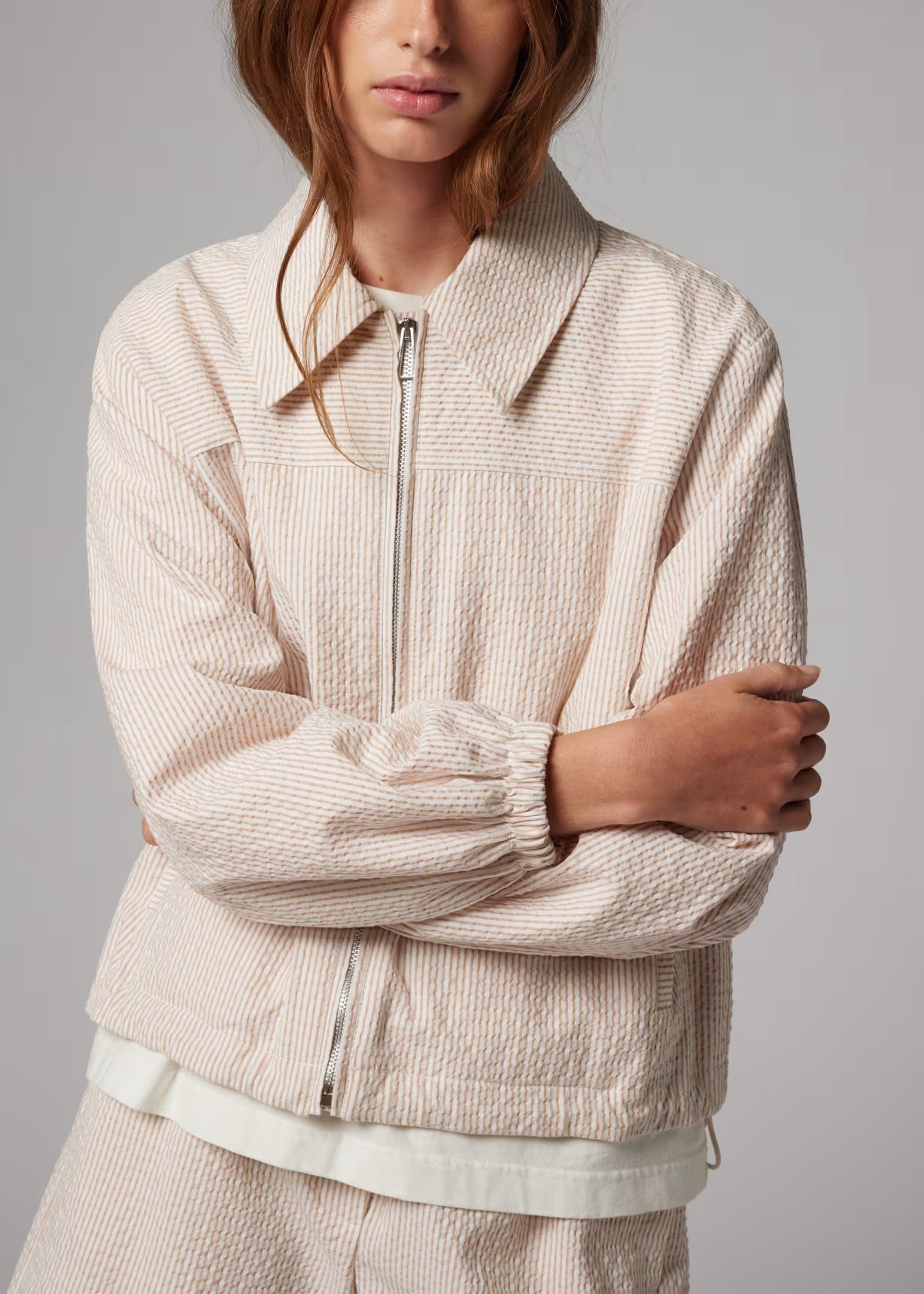 Seersucker Stripe Jacket - White/Pink