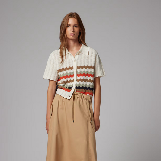 Zig Zag Stripe Knitted Top - White