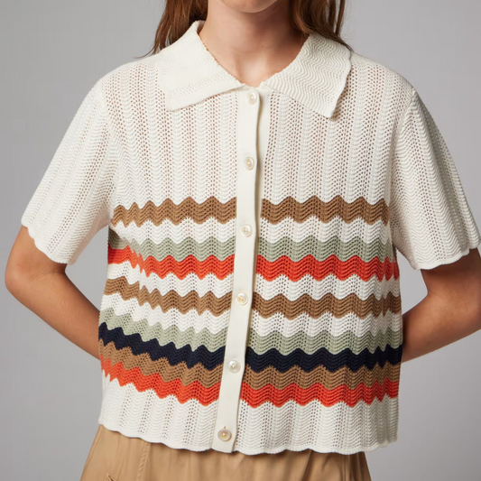 Zig Zag Stripe Knitted Top - White