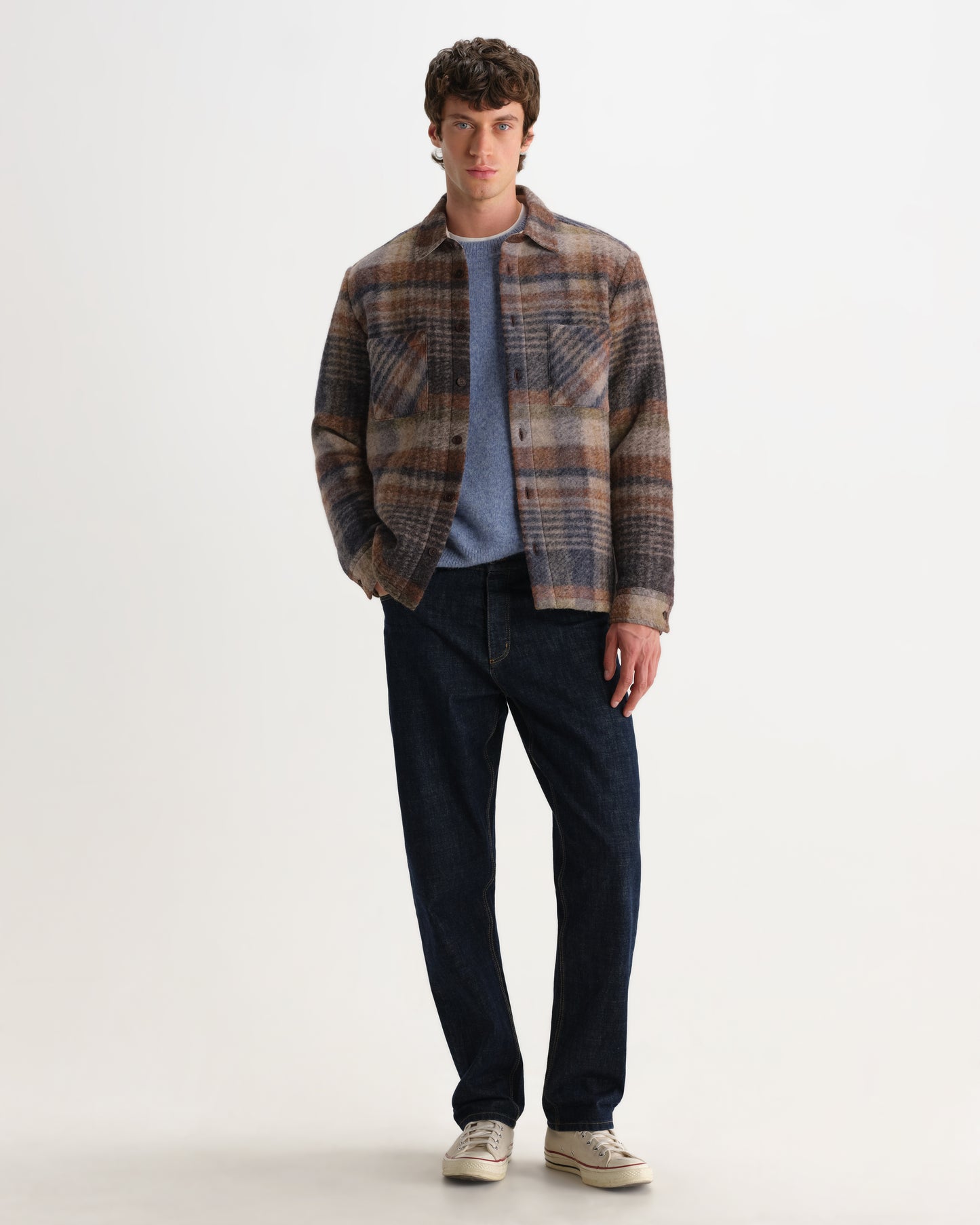 Whiting Overshirt Ari Wool Blend Check - Oatmeal/Multi