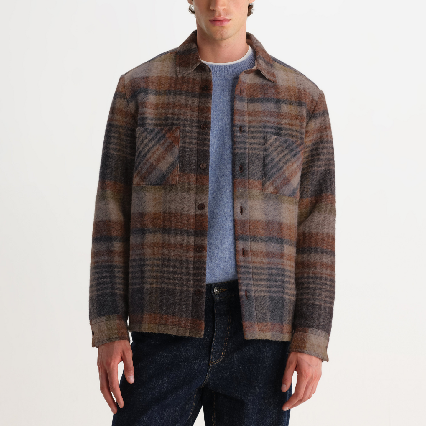 Whiting Overshirt Ari Wool Blend Check - Oatmeal/Multi