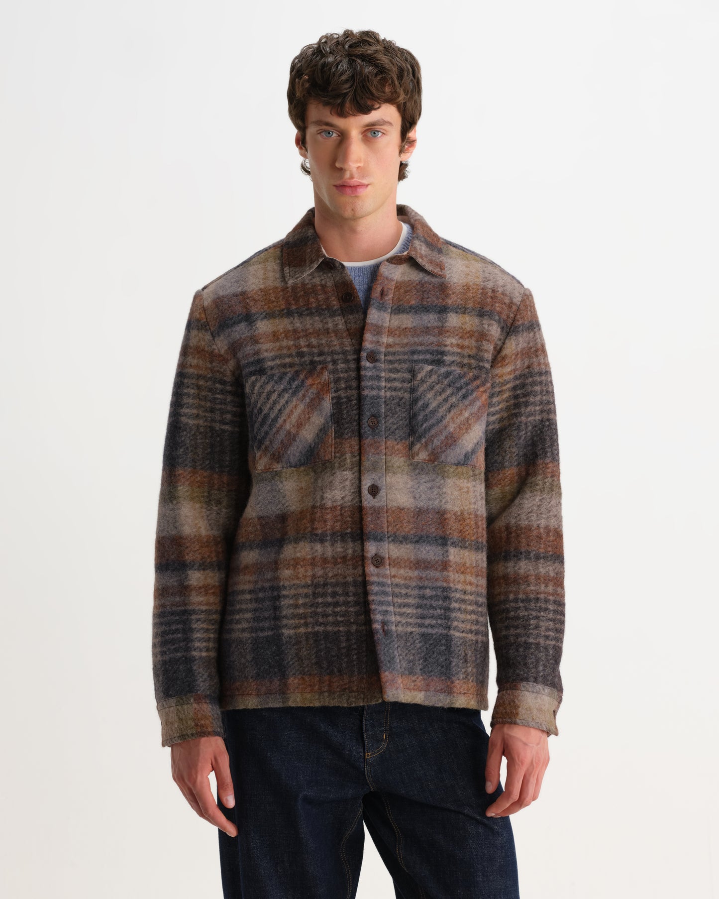 Whiting Overshirt Ari Wool Blend Check - Oatmeal/Multi