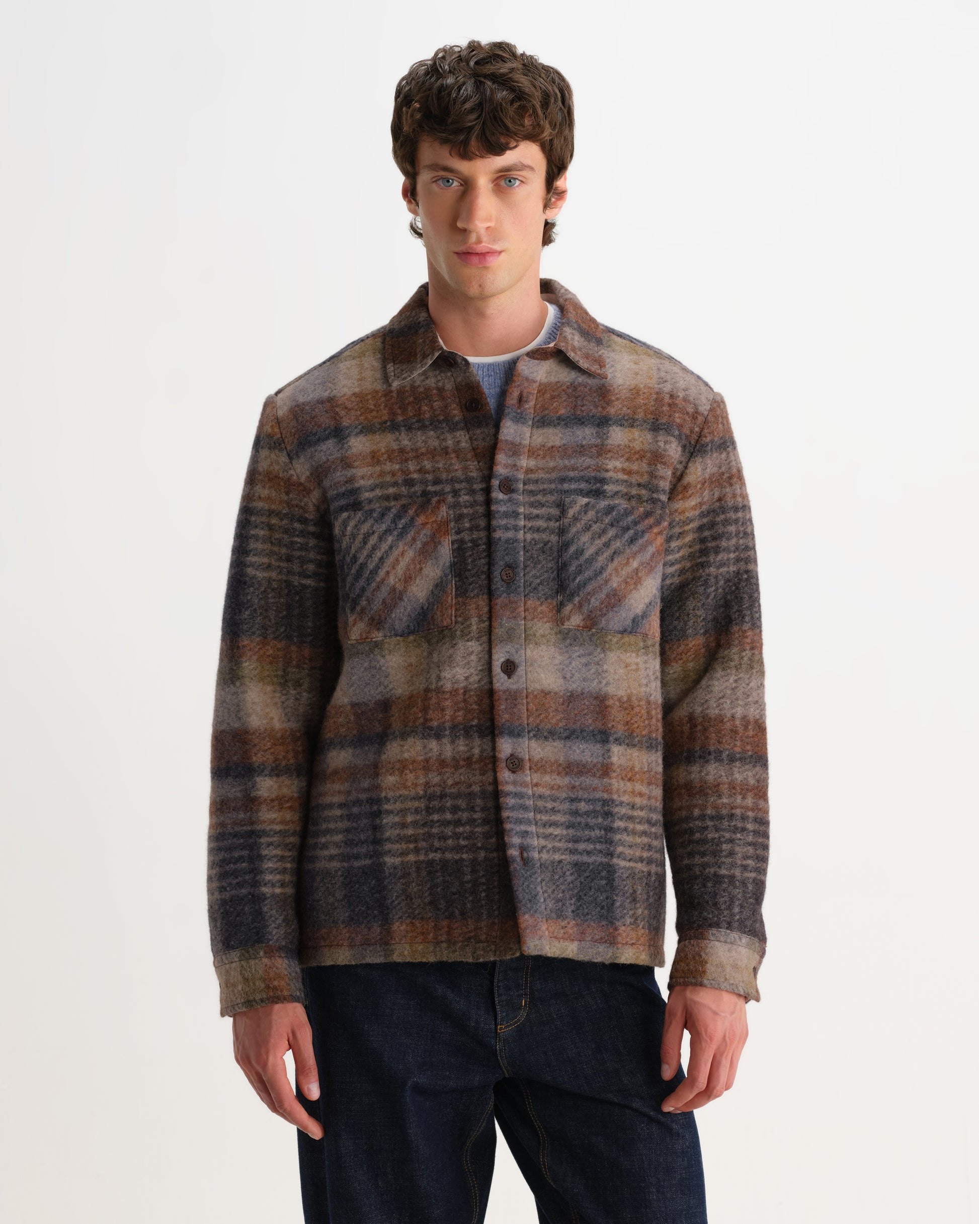 Wax Whiting Overshirt Ari Wool Blend Check - Oatmeal/Multi