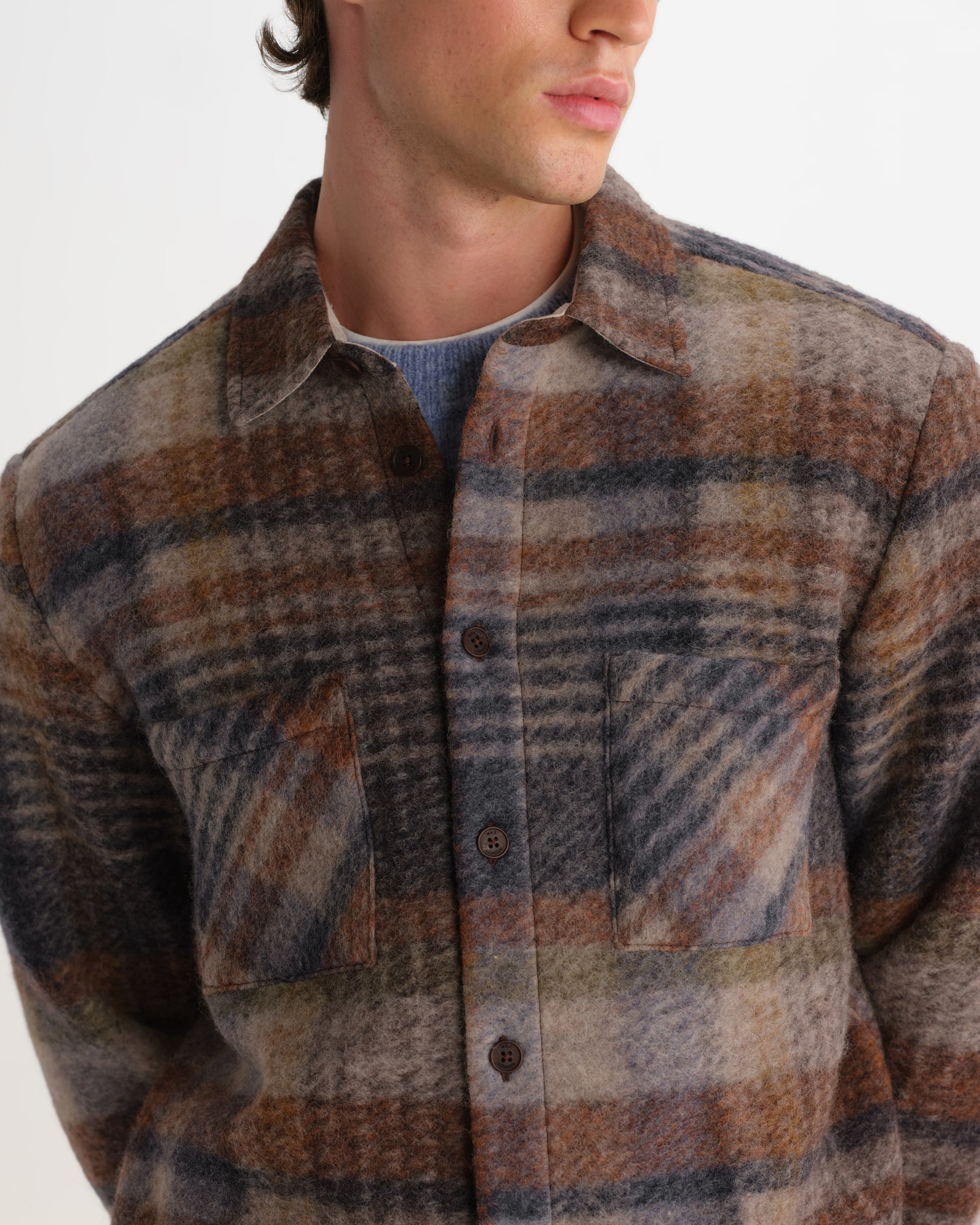 Whiting Overshirt Ari Wool Blend Check - Oatmeal/Multi