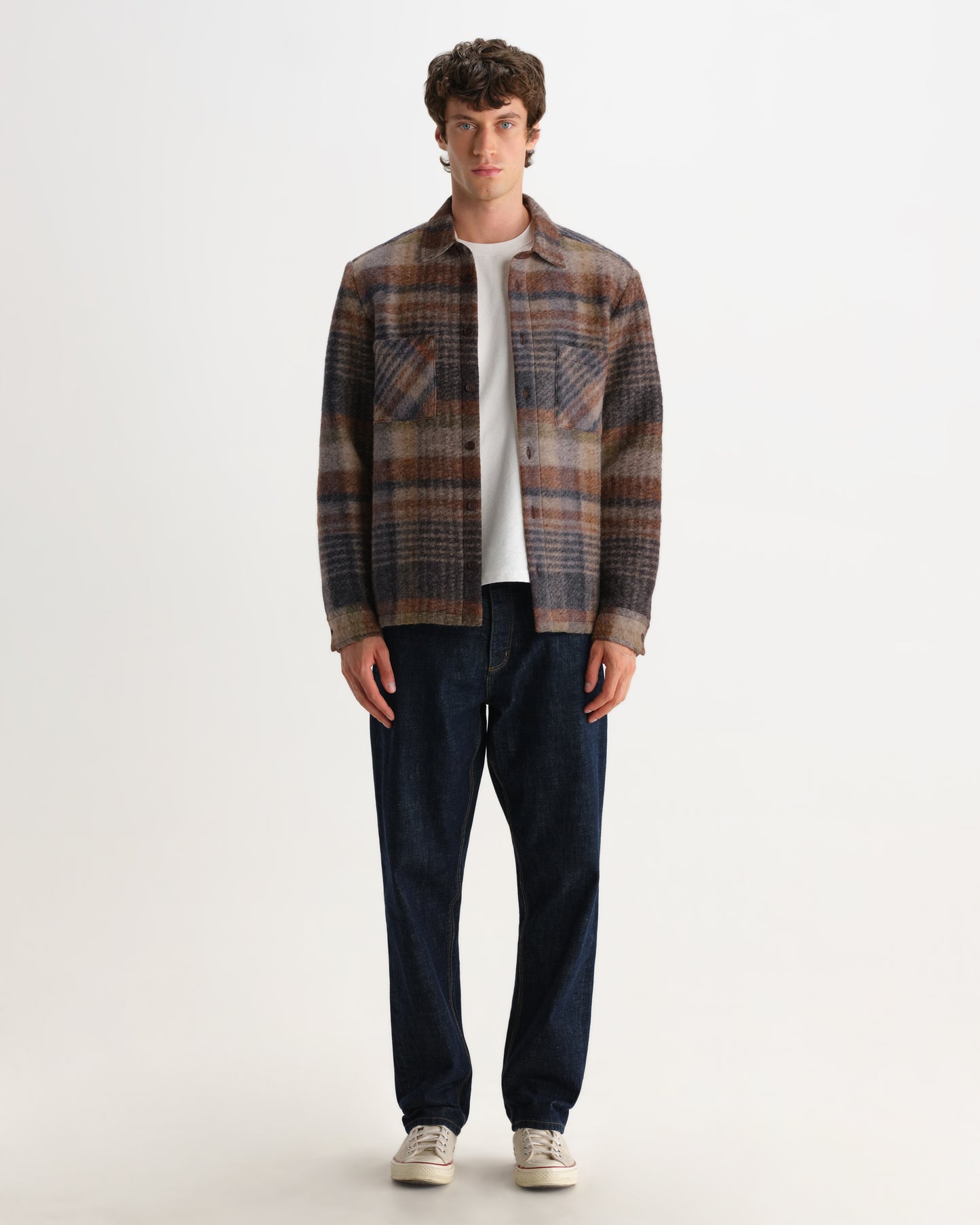 Whiting Overshirt Ari Wool Blend Check - Oatmeal/Multi