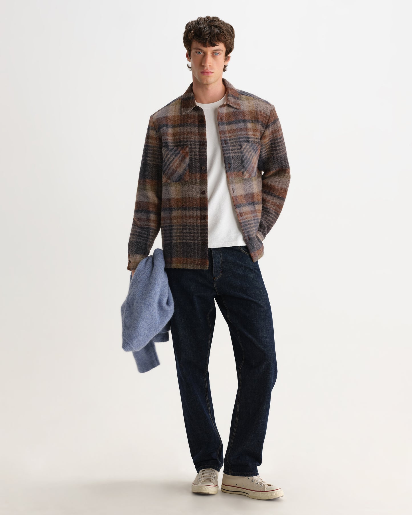 Whiting Overshirt Ari Wool Blend Check - Oatmeal/Multi
