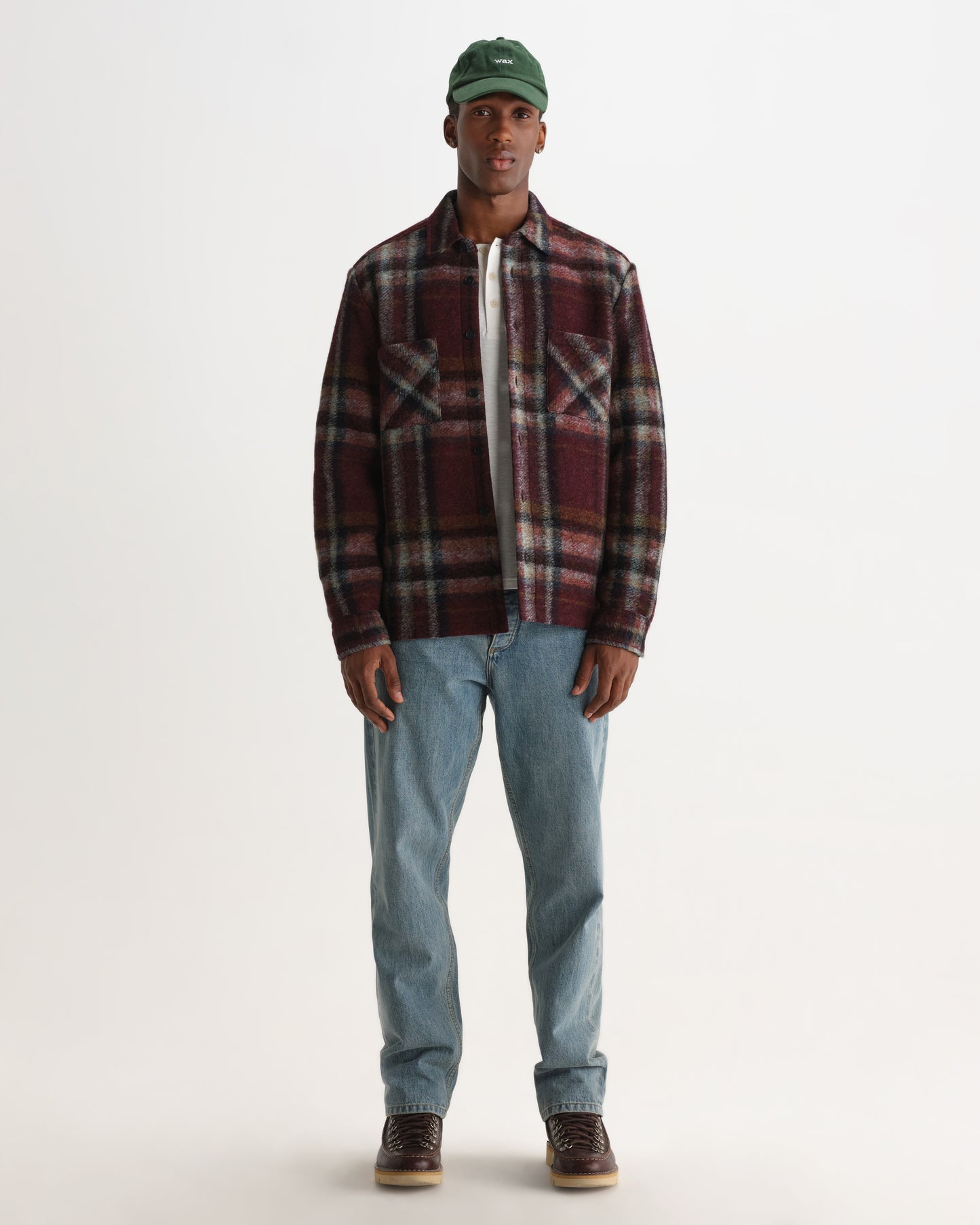 Whiting Overshirt Lex Wool Blend Check - Burgundy / Multi