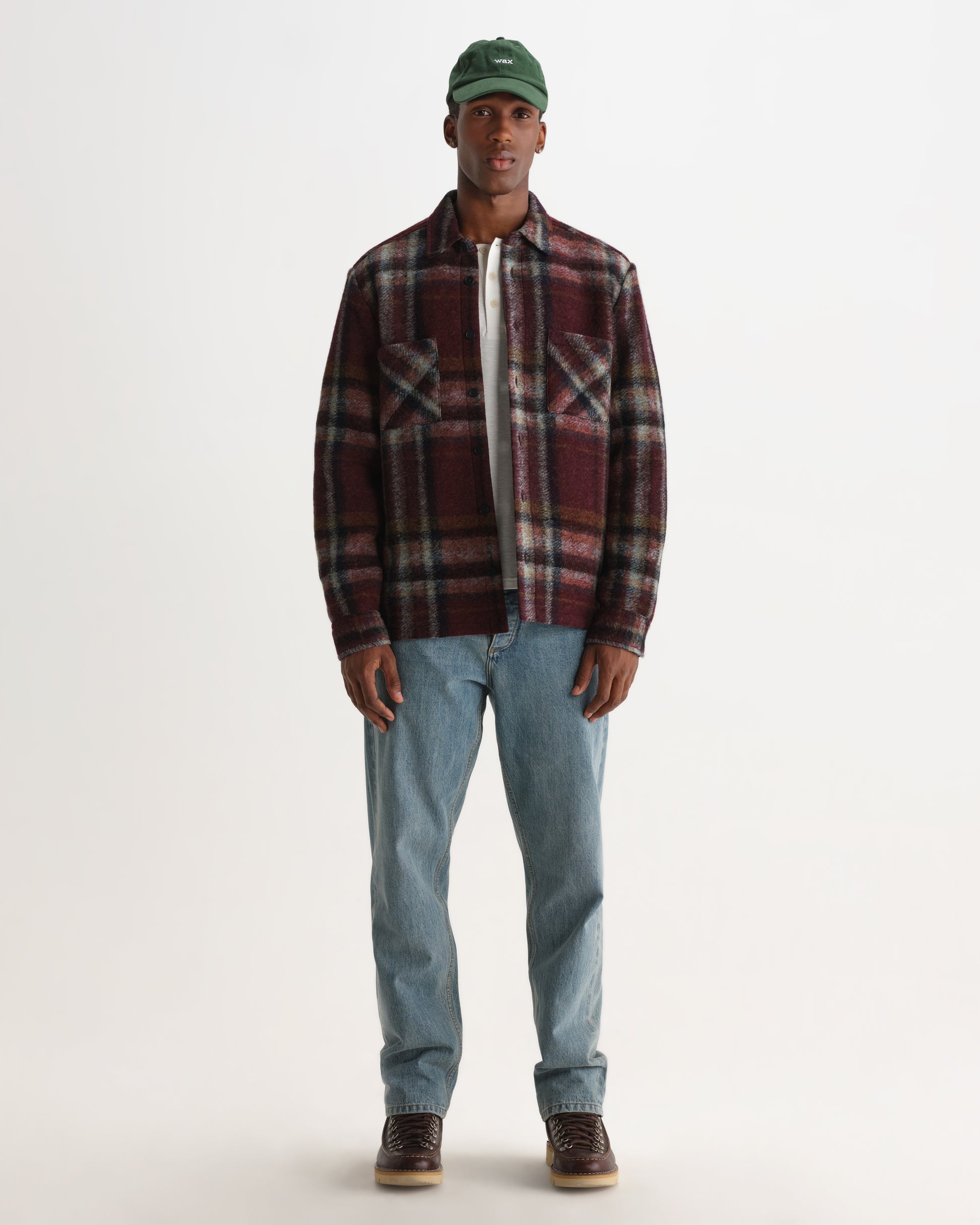 Wax Whiting Overshirt Lex Wool Blend Check - Burgundy / Multi