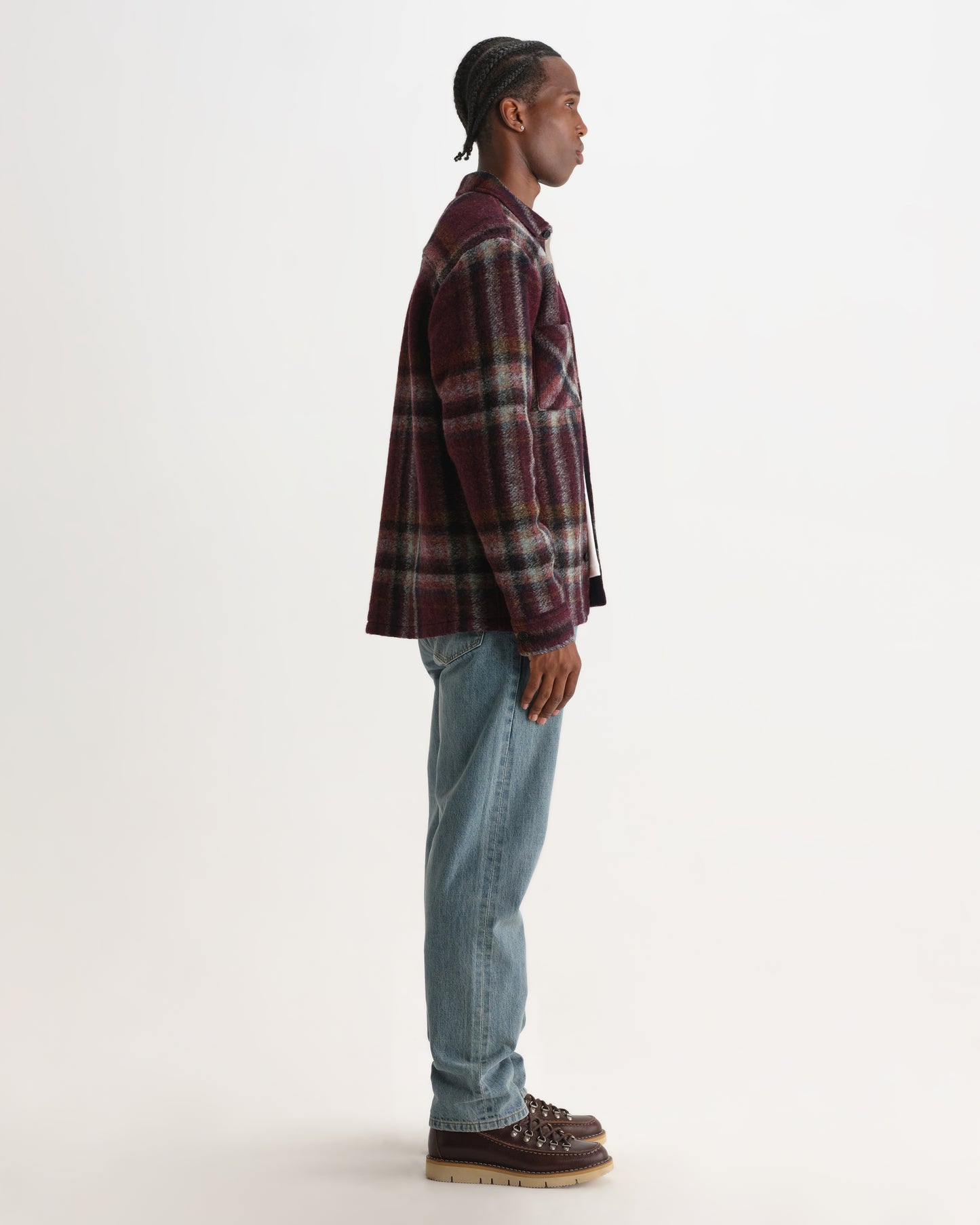 Whiting Overshirt Lex Wool Blend Check - Burgundy / Multi