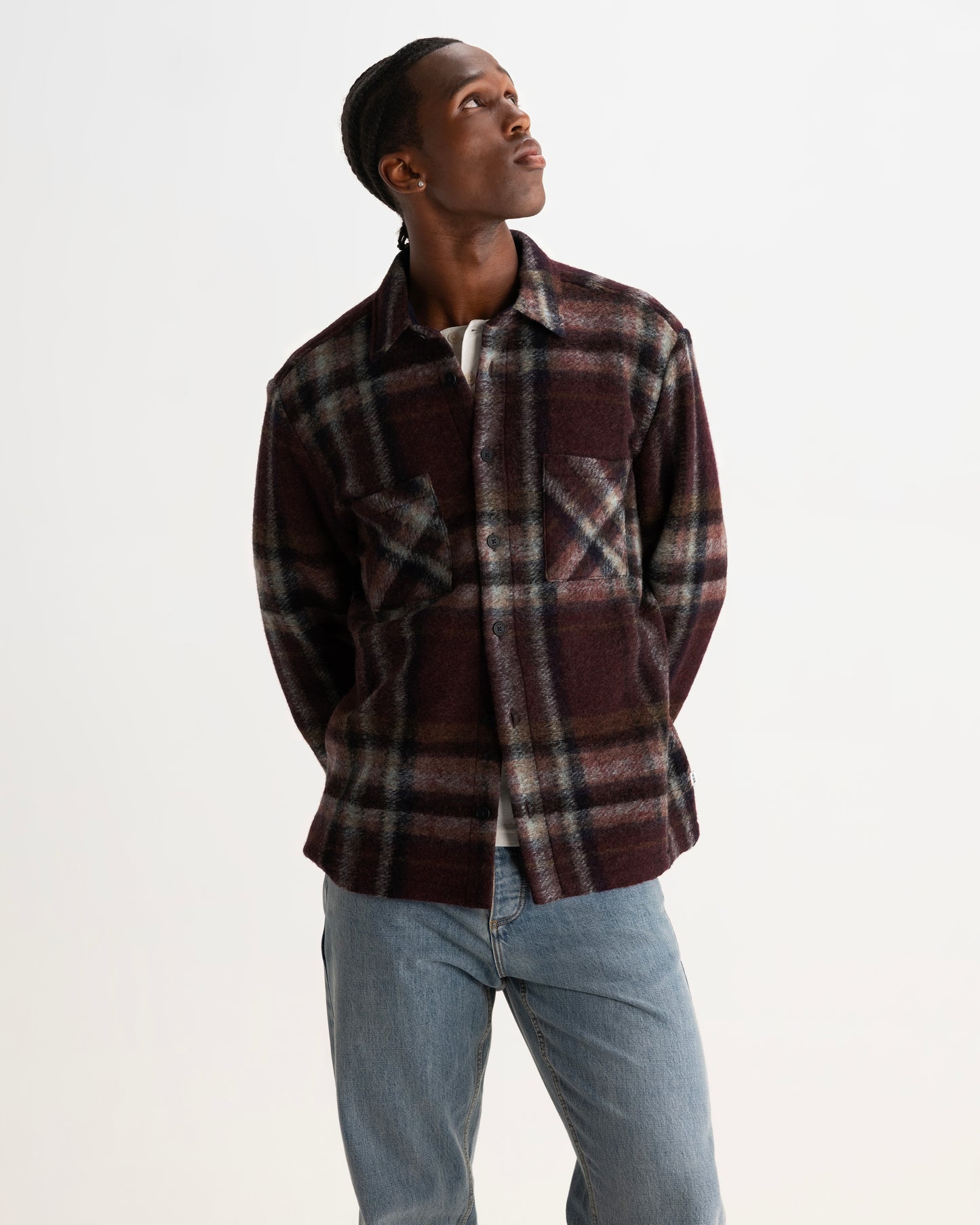 Whiting Overshirt Lex Wool Blend Check - Burgundy / Multi