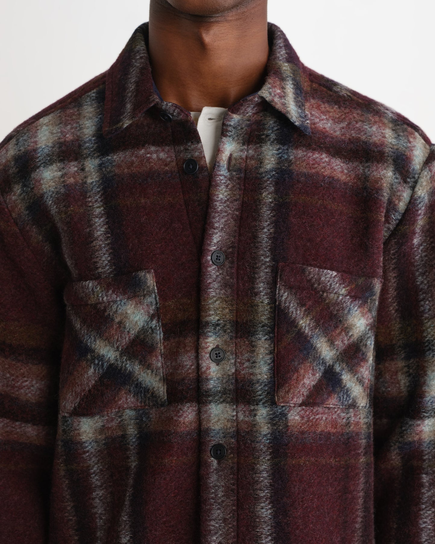 Whiting Overshirt Lex Wool Blend Check - Burgundy / Multi