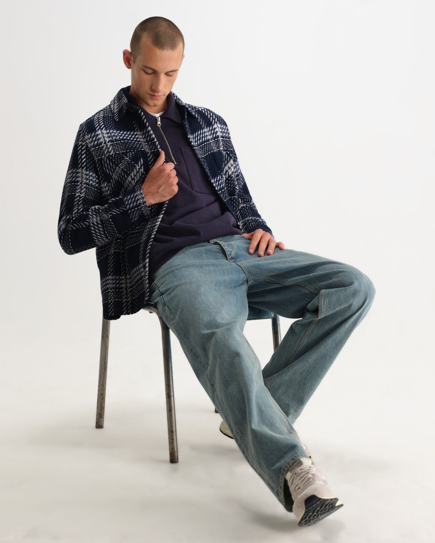 Whiting Overshirt Plaid Weave - Navy/Ecru