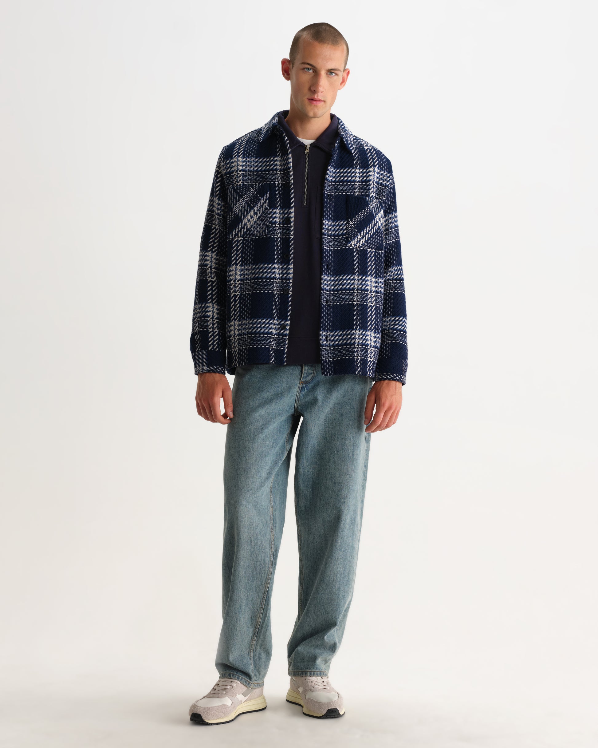 Wax Whiting Overshirt Plaid Weave - Navy/Ecru