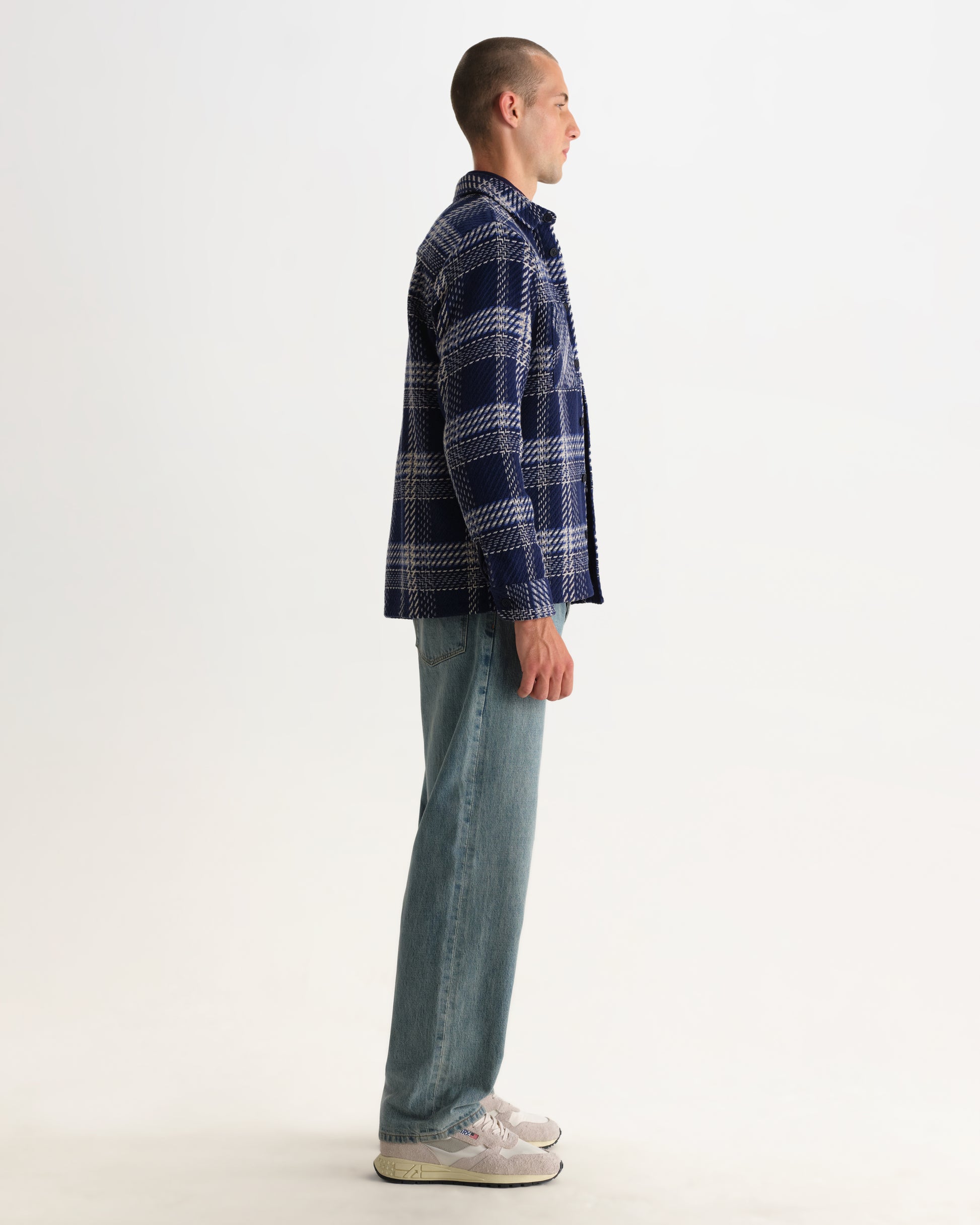 Wax Whiting Overshirt Plaid Weave - Navy/Ecru