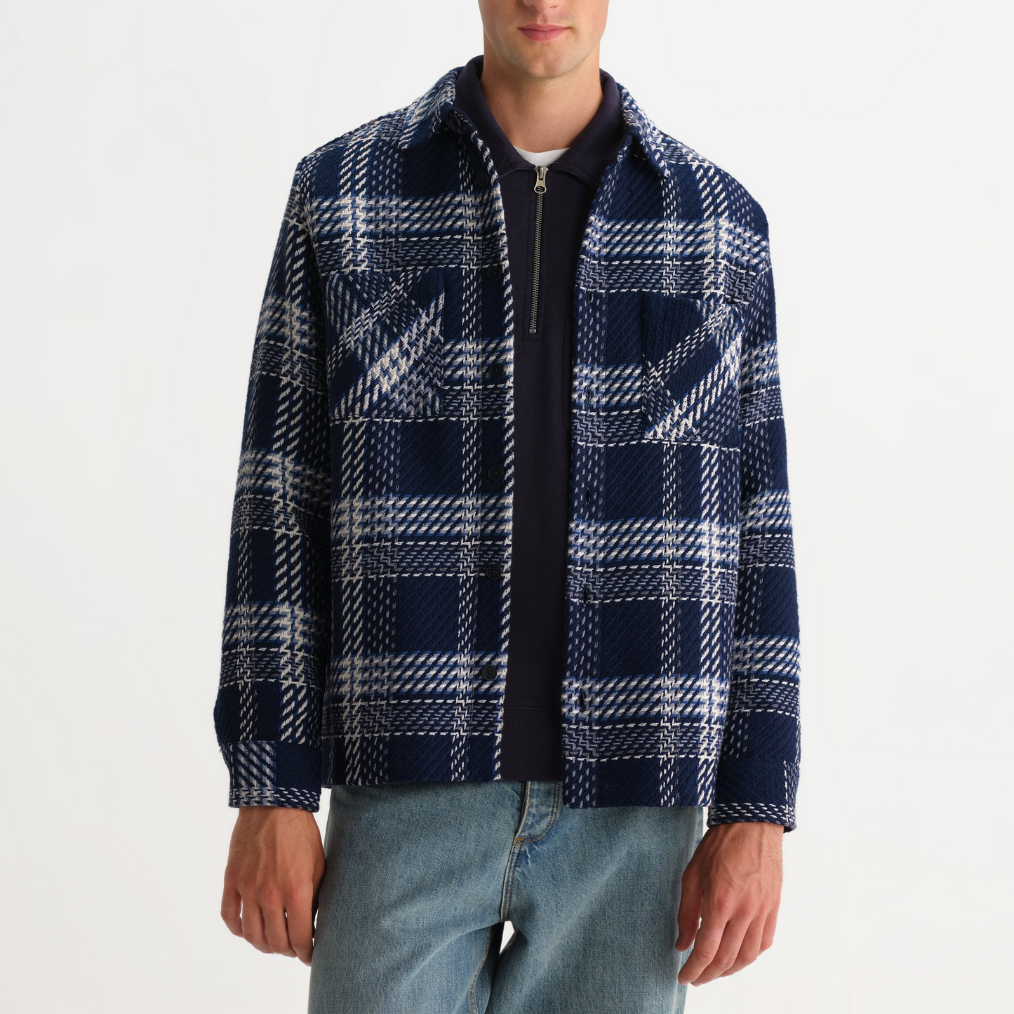 Whiting Overshirt Plaid Weave - Navy/Ecru