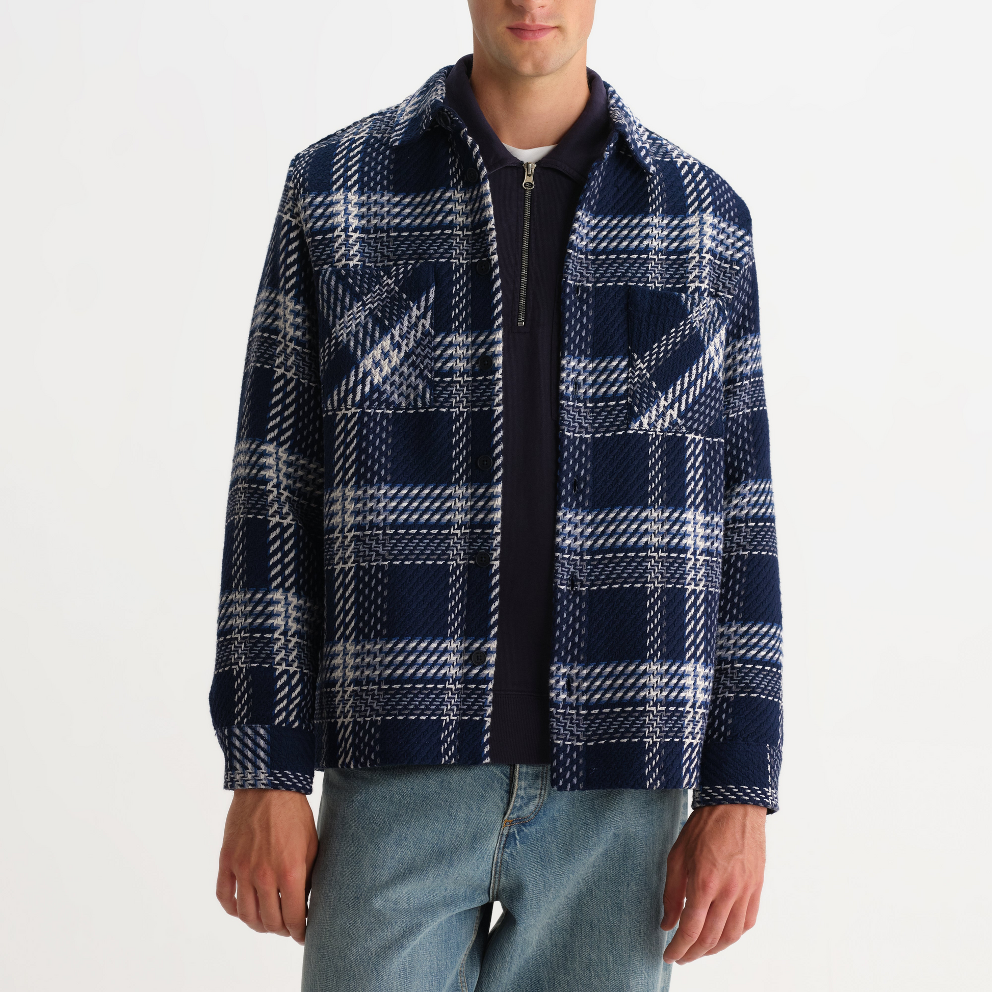 Wax Whiting Overshirt Plaid Weave - Navy/Ecru