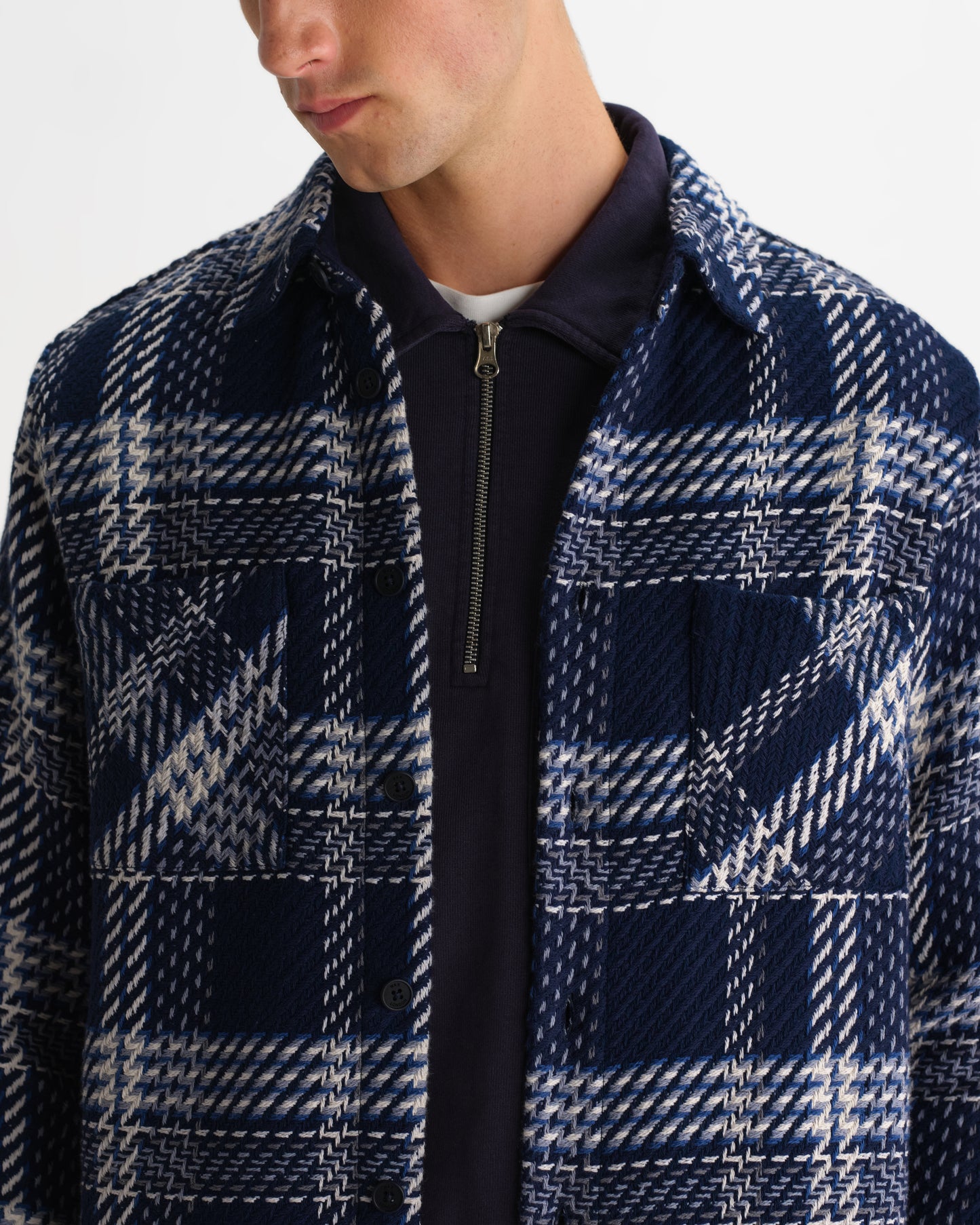 Whiting Overshirt Plaid Weave - Navy/Ecru